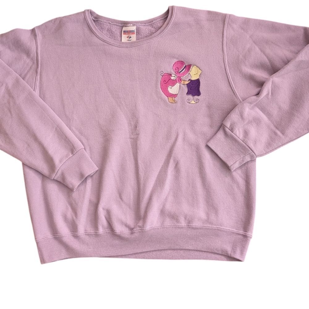 Women's vintage embroidered sewing theme lavender sweatshirt size large